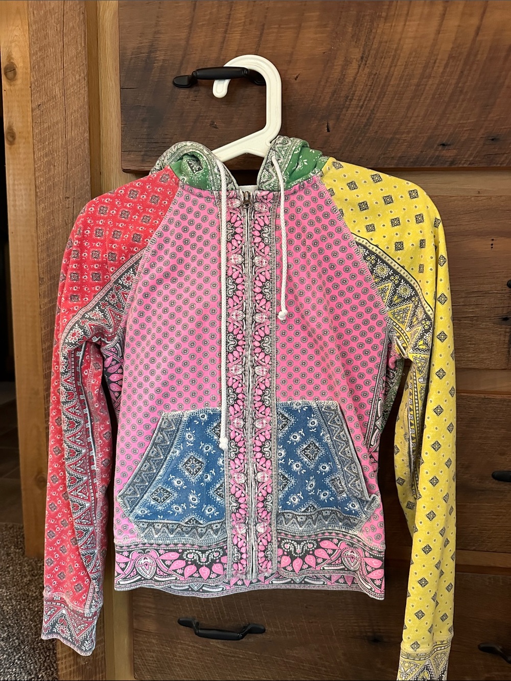 LUCKY bandana print Zip Hoodie Jacket - Pink, Red, Yellow, Blue, Green sz S